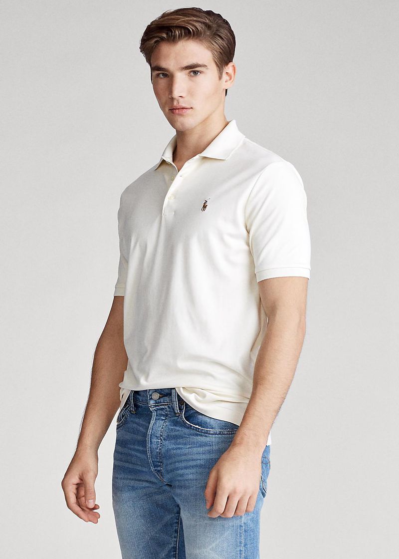 Poleras Polo Polo Ralph Lauren Hombre Custom Slim Fit Soft Cotton Chile Blancas RGKJM-7490